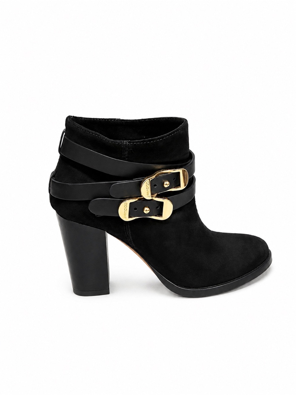 Jimmy Choo Black Suede Gold Buckle Ankle Boots Size 35.5
